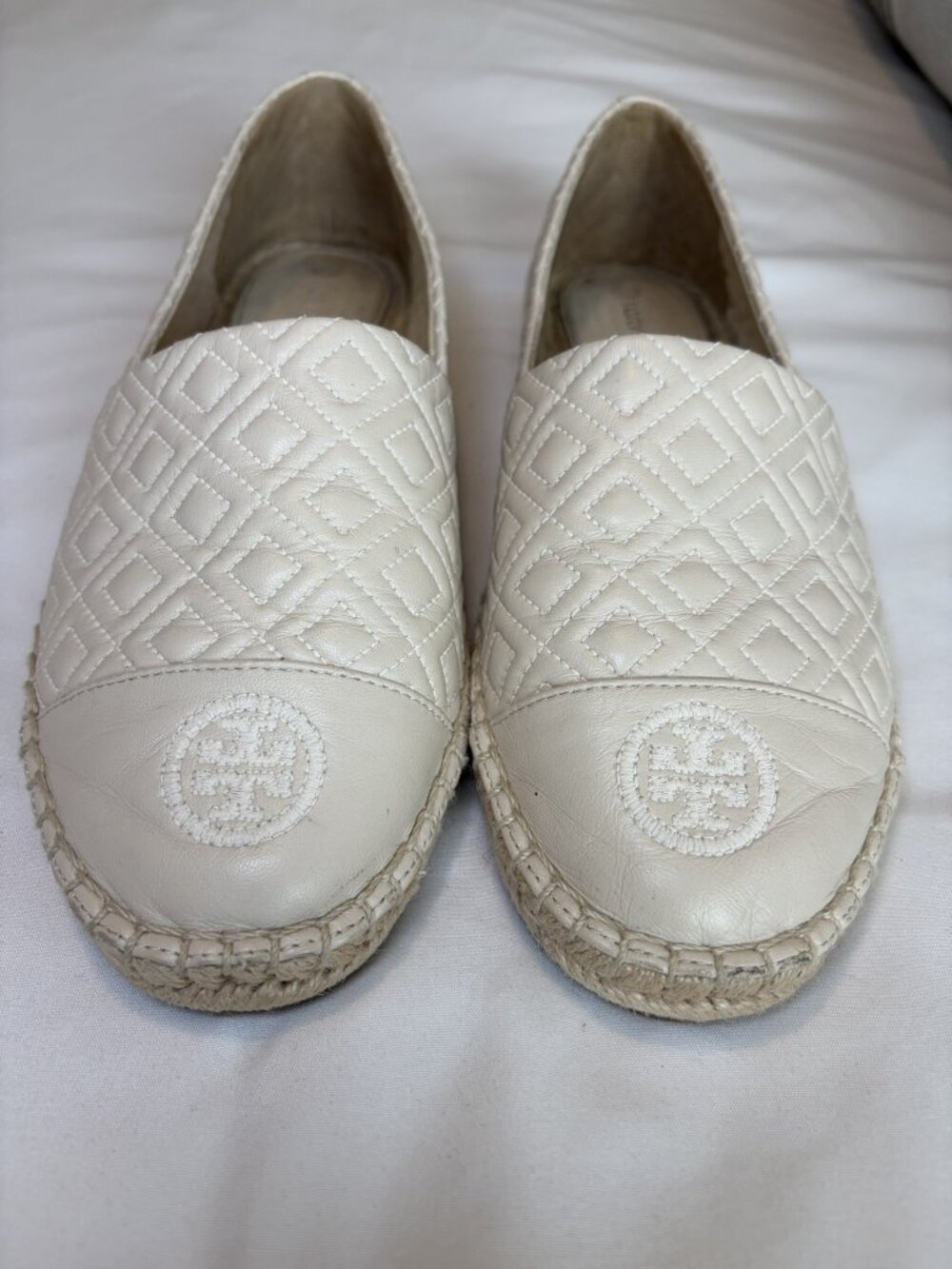 Tory Burch Cream Quilted Espadrille Flat Size 8 - Picture 2 of 10